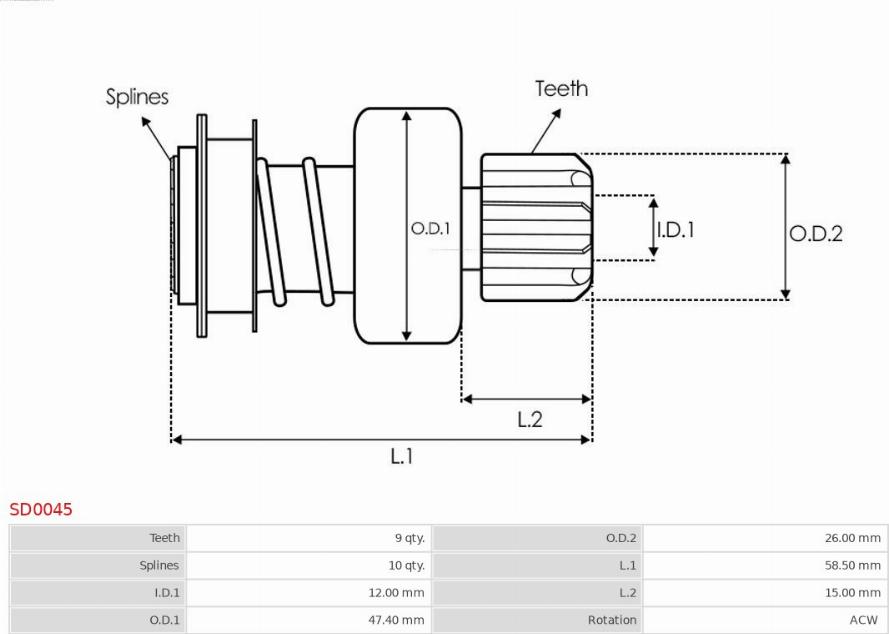 AS-PL SD0045 - Ведущая шестерня, бендикс, стартер mashina-shop.ru