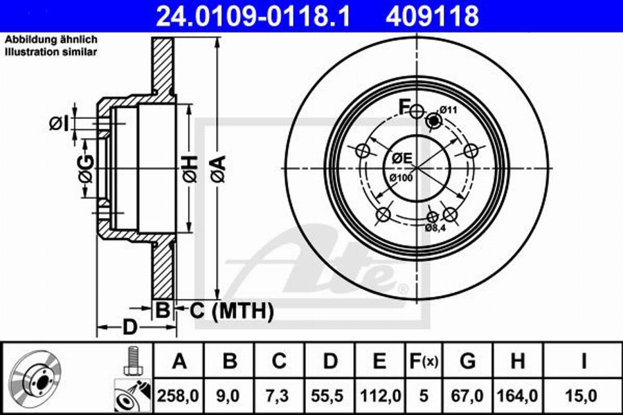 ATE 409118 - Тормозной диск mashina-shop.ru