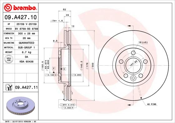 Brembo 09.A427.11 - Тормозной диск mashina-shop.ru