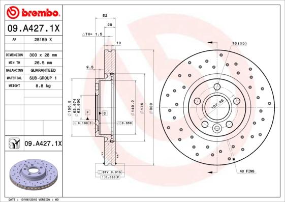 Brembo 09.A427.1X - Тормозной диск mashina-shop.ru