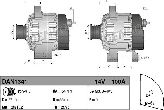 Denso DAN1341 - Генератор mashina-shop.ru