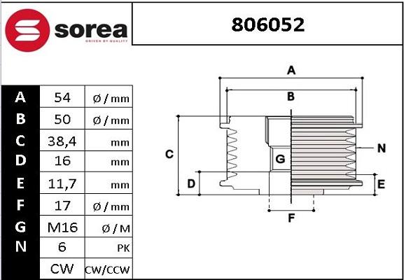 EAI 806052 - Шкив генератора, муфта mashina-shop.ru