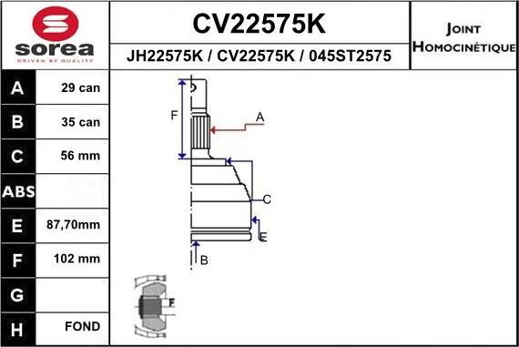 EAI CV22575K - Шарнирный комплект, ШРУС, приводной вал mashina-shop.ru