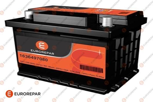 EUROREPAR 1636497080 - Стартерная аккумуляторная батарея, АКБ mashina-shop.ru