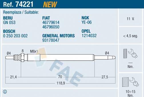 FAE 74221 - Свеча накаливания mashina-shop.ru