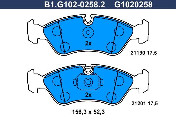 Galfer B1.G102-0258.2 - Тормозные колодки, дисковые, комплект mashina-shop.ru