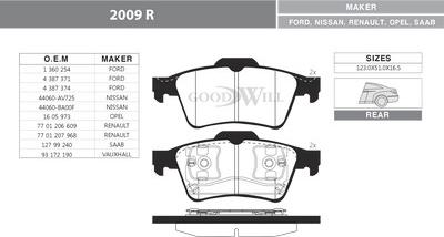 GoodWill 2009 R - Тормозные колодки, дисковые, комплект mashina-shop.ru