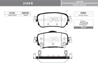 GoodWill 2104 R - Тормозные колодки, дисковые, комплект mashina-shop.ru