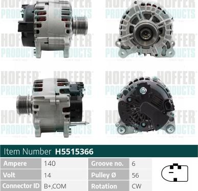 Hoffer H5515366 - Генератор mashina-shop.ru