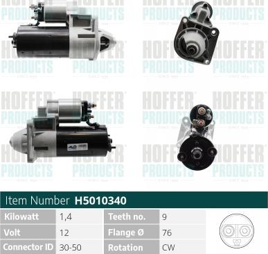 Hoffer H5010340 - Стартер mashina-shop.ru