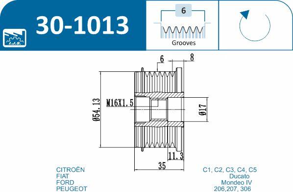 IJS GROUP 30-1013 - Шкив генератора, муфта mashina-shop.ru