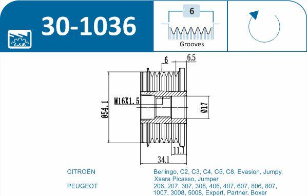 IJS GROUP 30-1036 - Шкив генератора, муфта mashina-shop.ru