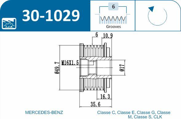 IJS GROUP 30-1029 - Шкив генератора, муфта mashina-shop.ru