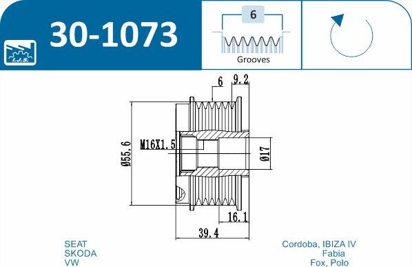 IJS GROUP 30-1073 - Шкив генератора, муфта mashina-shop.ru