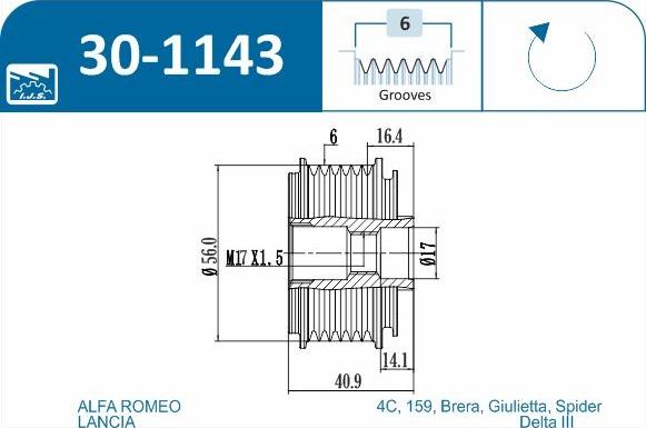 IJS GROUP 30-1143 - Шкив генератора, муфта mashina-shop.ru