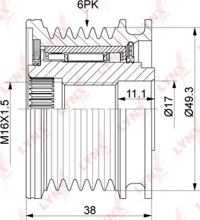 LYNXauto PA-1114 - Шкив генератора, муфта mashina-shop.ru