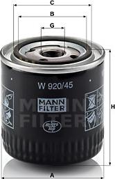 Mann-Filter W 920/45 - Масляный фильтр mashina-shop.ru