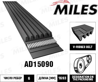 Miles AD15090 - Поликлиновой ремень mashina-shop.ru