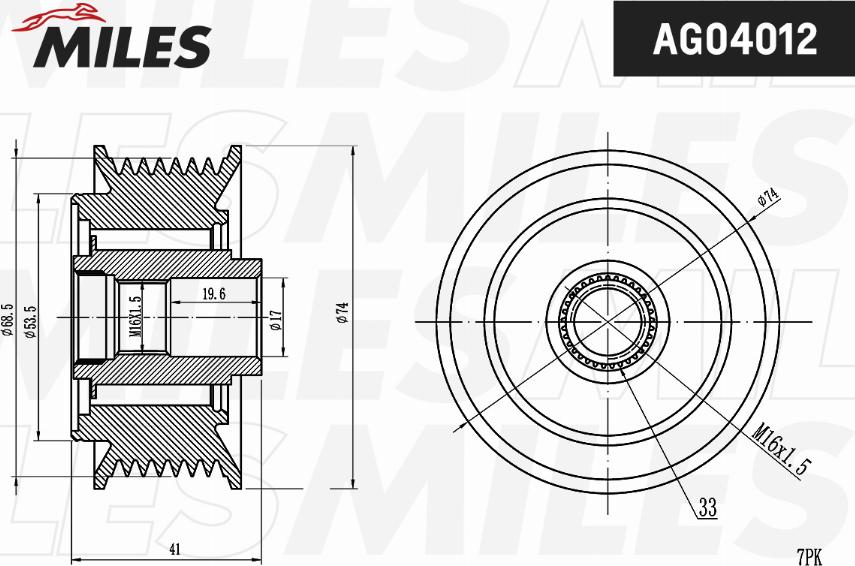 Miles AG04012 - Шкив генератора, муфта mashina-shop.ru