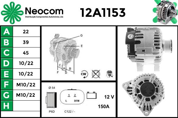 NEOCOM 12A1153 - Генератор mashina-shop.ru