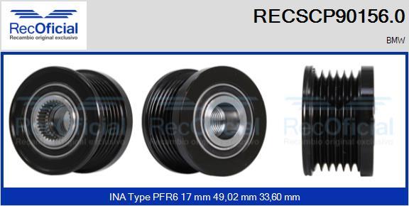 RECOFICIAL RECSCP90156.0 - Шкив генератора, муфта mashina-shop.ru