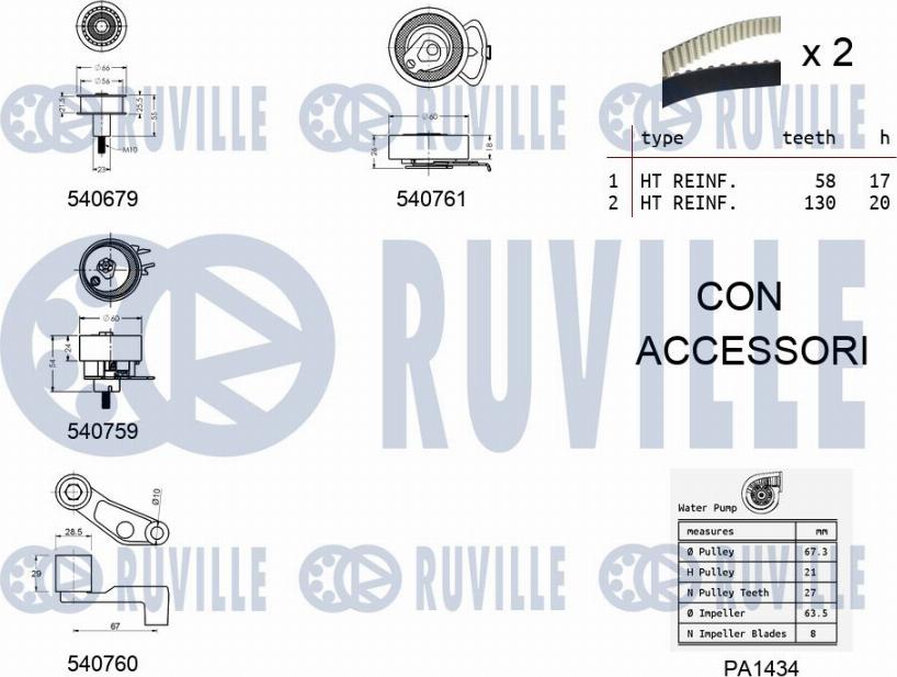 Ruville 5501161 - Водяной насос + комплект зубчатого ремня ГРМ mashina-shop.ru