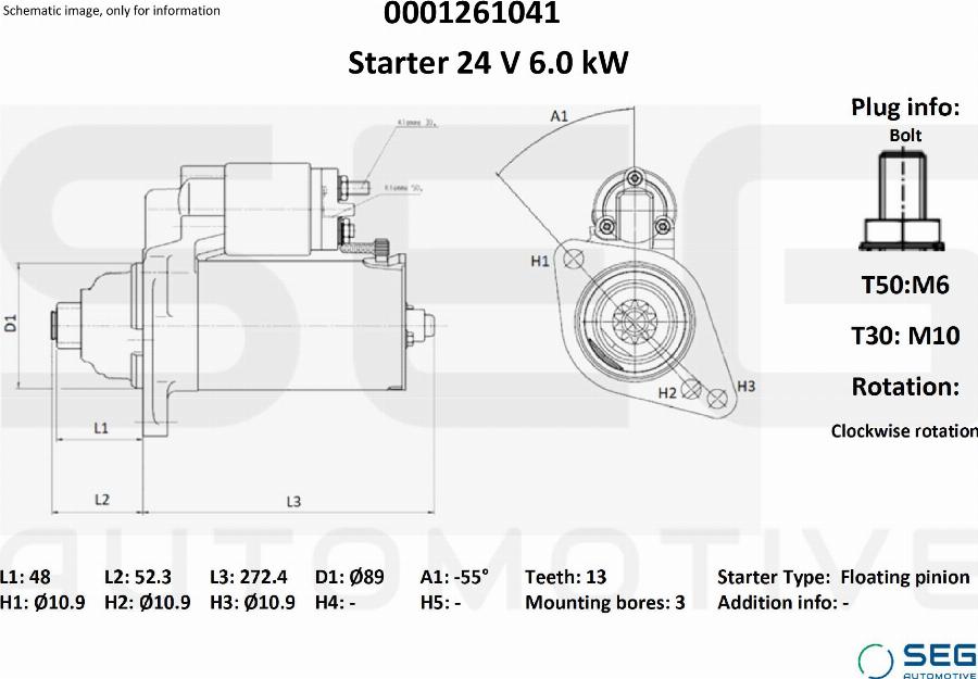 SEG AUTOMOTIVE 0001261041 - Стартер mashina-shop.ru