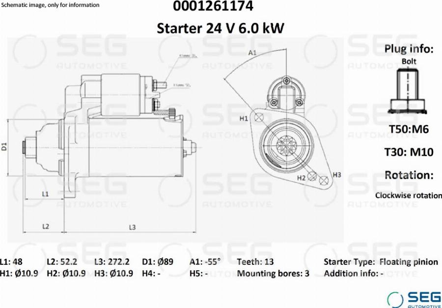 SEG AUTOMOTIVE 0001261174 - Стартер mashina-shop.ru