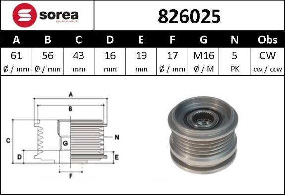 Sera 826025 - Шкив генератора, муфта mashina-shop.ru