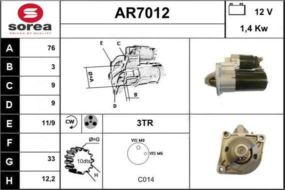 Sera AR7012 - Стартер mashina-shop.ru