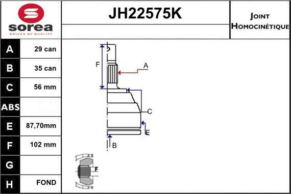 Sera JH22575K - Шарнирный комплект, ШРУС, приводной вал mashina-shop.ru