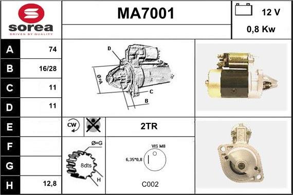 Sera MA7001 - Стартер mashina-shop.ru