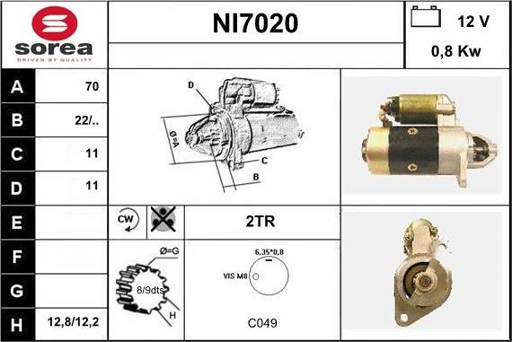 Sera NI7020 - Стартер mashina-shop.ru