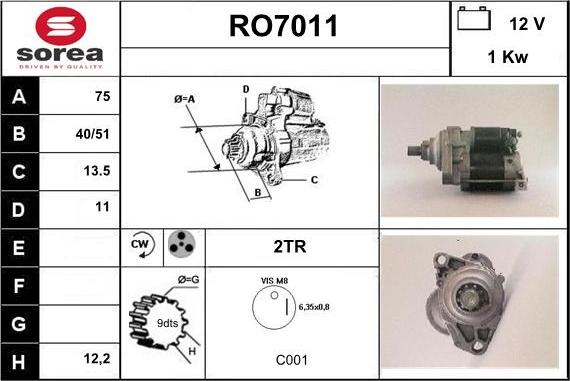 Sera RO7011 - Стартер mashina-shop.ru