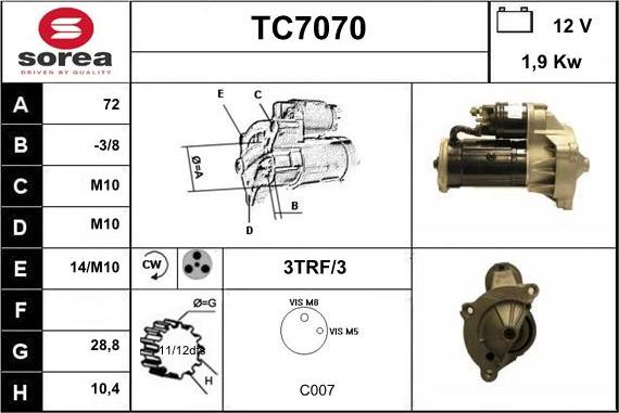 Sera TC7070 - Стартер mashina-shop.ru