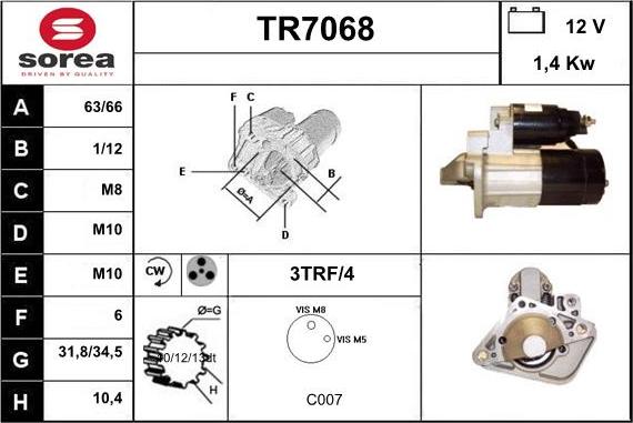 Sera TR7068 - Стартер mashina-shop.ru