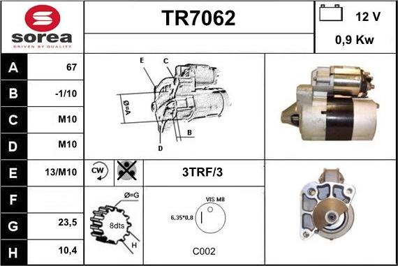 Sera TR7062 - Стартер mashina-shop.ru