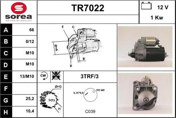 Sera TR7022 - Стартер mashina-shop.ru