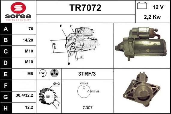 Sera TR7072 - Стартер mashina-shop.ru