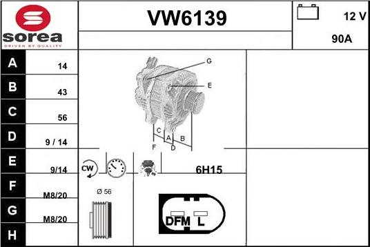 Sera VW6139 - Генератор mashina-shop.ru