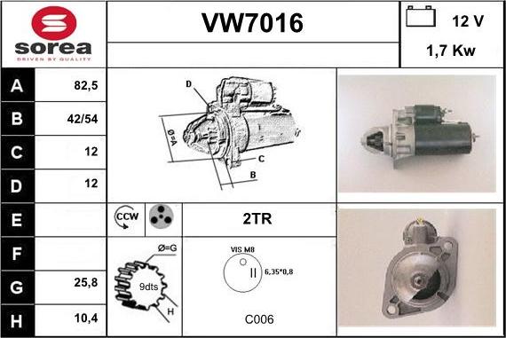 Sera VW7016 - Стартер mashina-shop.ru