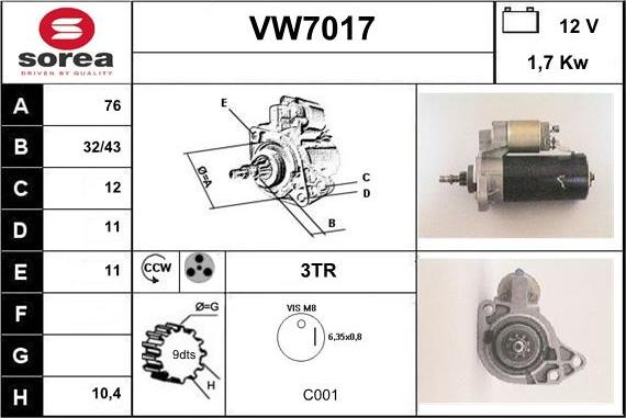 Sera VW7017 - Стартер mashina-shop.ru