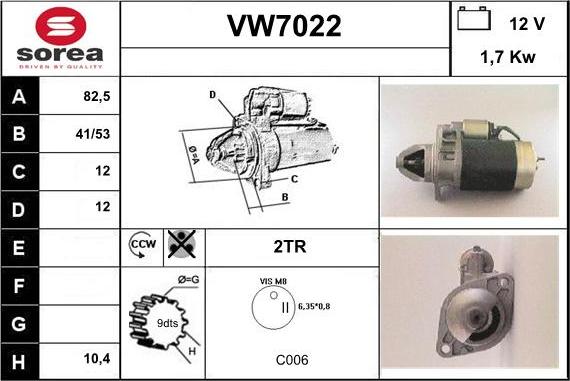 Sera VW7022 - Стартер mashina-shop.ru