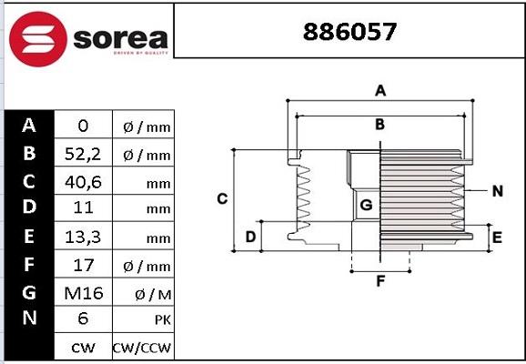 SNRA 886057 - Шкив генератора, муфта mashina-shop.ru