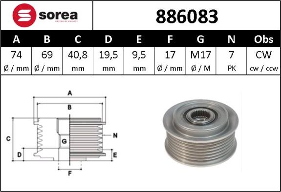 SNRA 886083 - Шкив генератора, муфта mashina-shop.ru