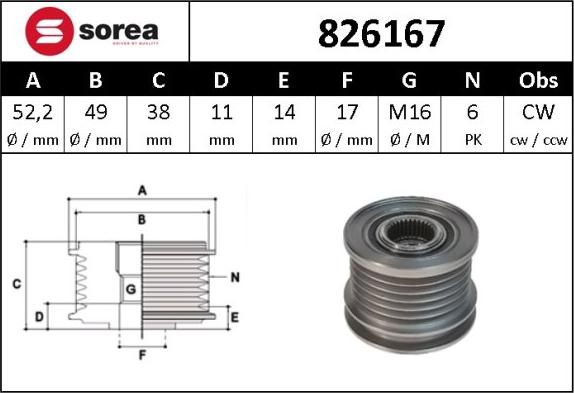 SNRA 826167 - Шкив генератора, муфта mashina-shop.ru