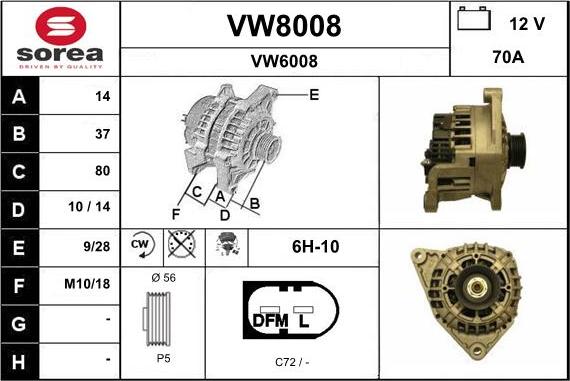 SNRA VW8008 - Генератор mashina-shop.ru