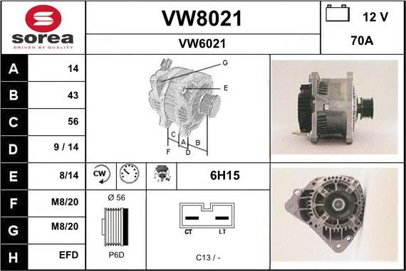 SNRA VW8021 - Генератор mashina-shop.ru