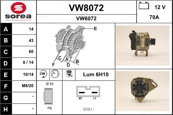 SNRA VW8072 - Генератор mashina-shop.ru