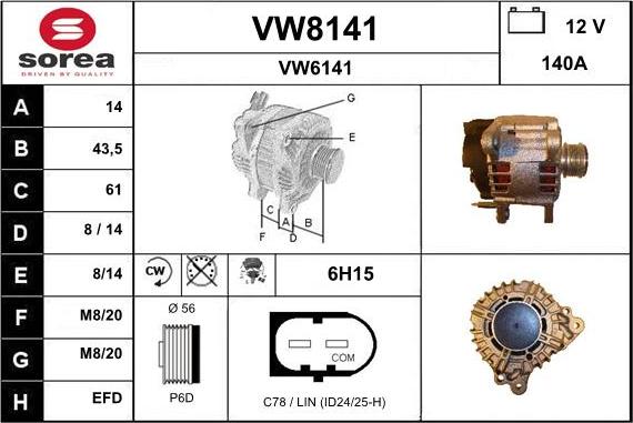 SNRA VW8141 - Генератор mashina-shop.ru